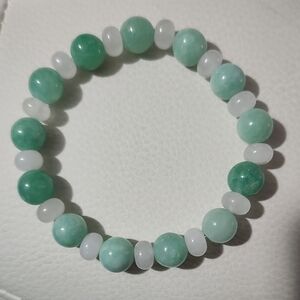 Handmade Natural Burma Jade And White Quartz Crystal Bracelet